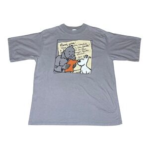 Vintage 1991‎ Tintin Adventures Graphic T Shirt Large Gray 100% Cotton Herge